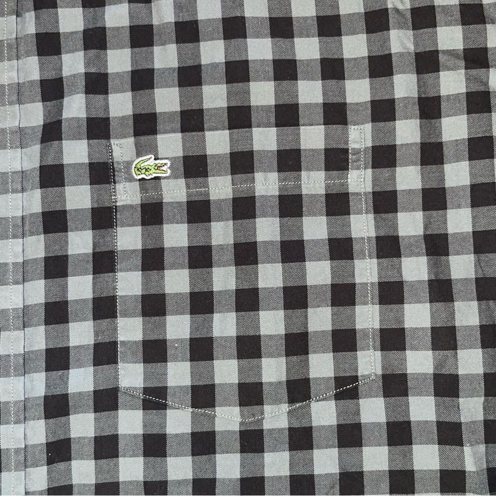 Lacoste Shirt Mens 46 Gray Check Modern Fit Long Sleeve Button Down Gray Black - Picture 3 of 9